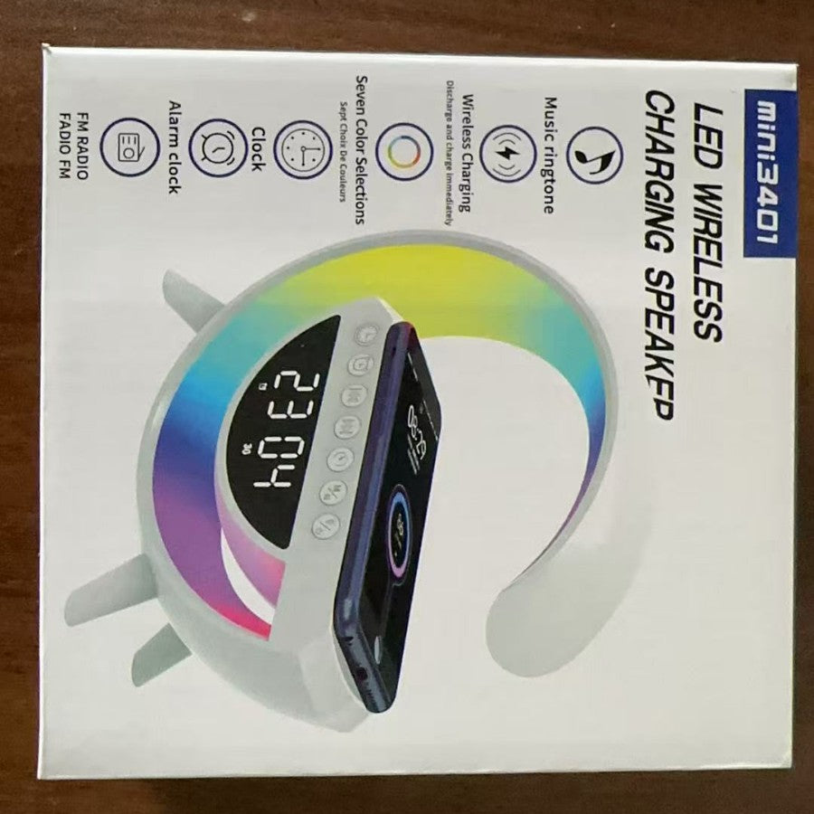 Multifunctional Wireless Charging Bluetooth Speaker Desk Lamp with Alarm Clock and Night Light