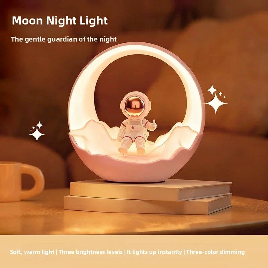 USB Rechargeable Astronaut Moon Night Light, Tap-Control 3-Level Brightness LED Bedside Desk Lamp