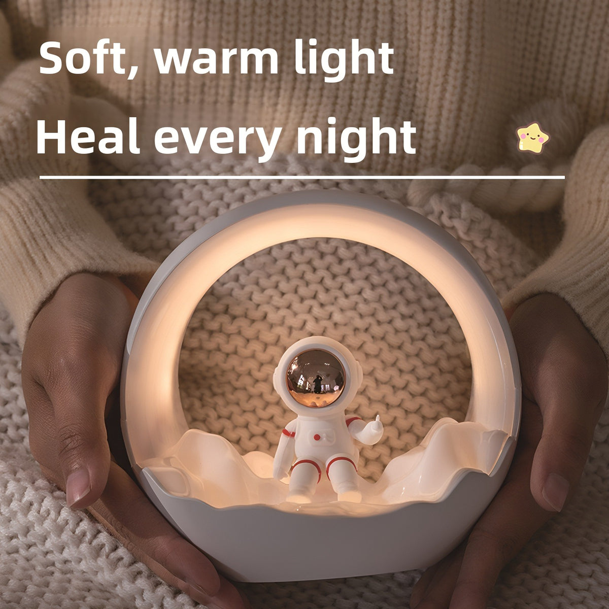 Astronaut moon-shaped rechargeable bedside night light with tap control