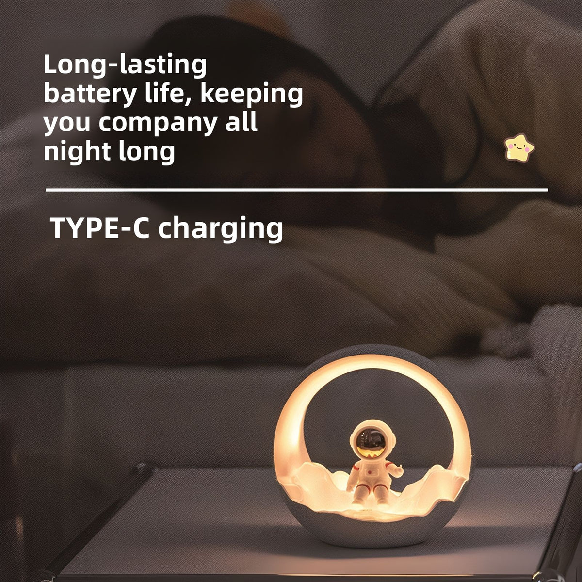 USB Rechargeable Astronaut Moon Night Light, Tap-Control 3-Level Brightness LED Bedside Desk Lamp