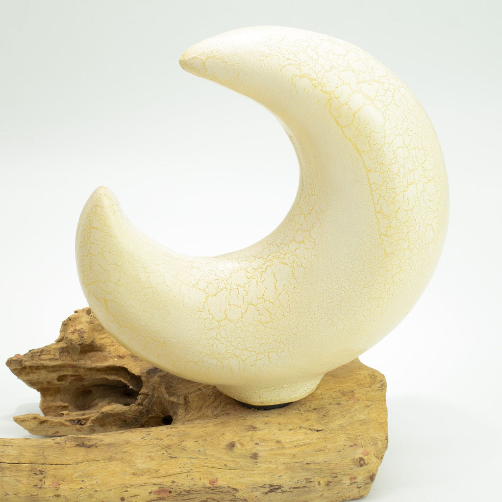 DriftGlow Crescent Moon Lamp – Grey Driftwood Light
