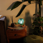 DriftGlow Emerald Crackle Lamp – Driftwood Base