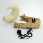 DriftGlow Crescent Moon Lamp – Grey Driftwood Light