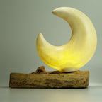 DriftGlow Crescent Moon Lamp – Grey Driftwood Light