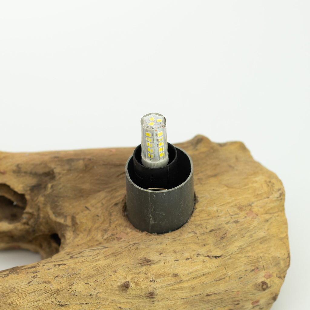DriftGlow Crescent Moon Lamp – Grey Driftwood Light
