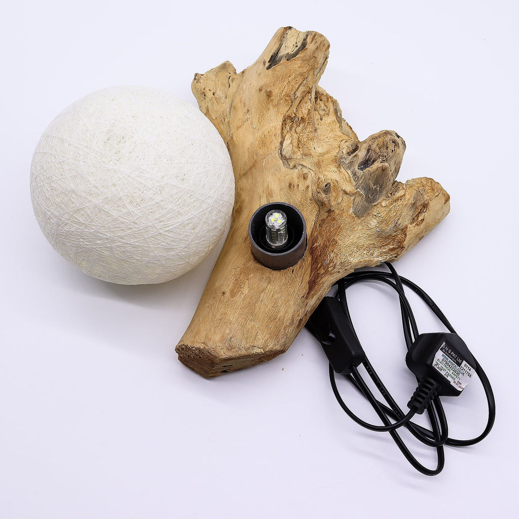 DriftGlow Cotton Luna Lamp – Ivory Driftwood Light