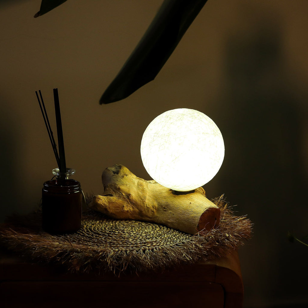 DriftGlow Cotton Luna Lamp – Ivory Driftwood Light