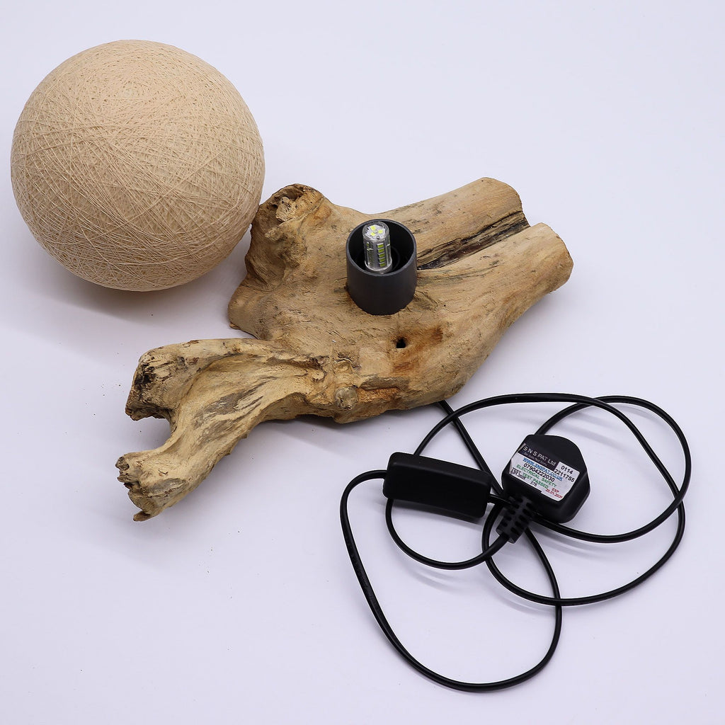 DriftGlow Cotton Wrap Lamp – Cream Driftwood Light