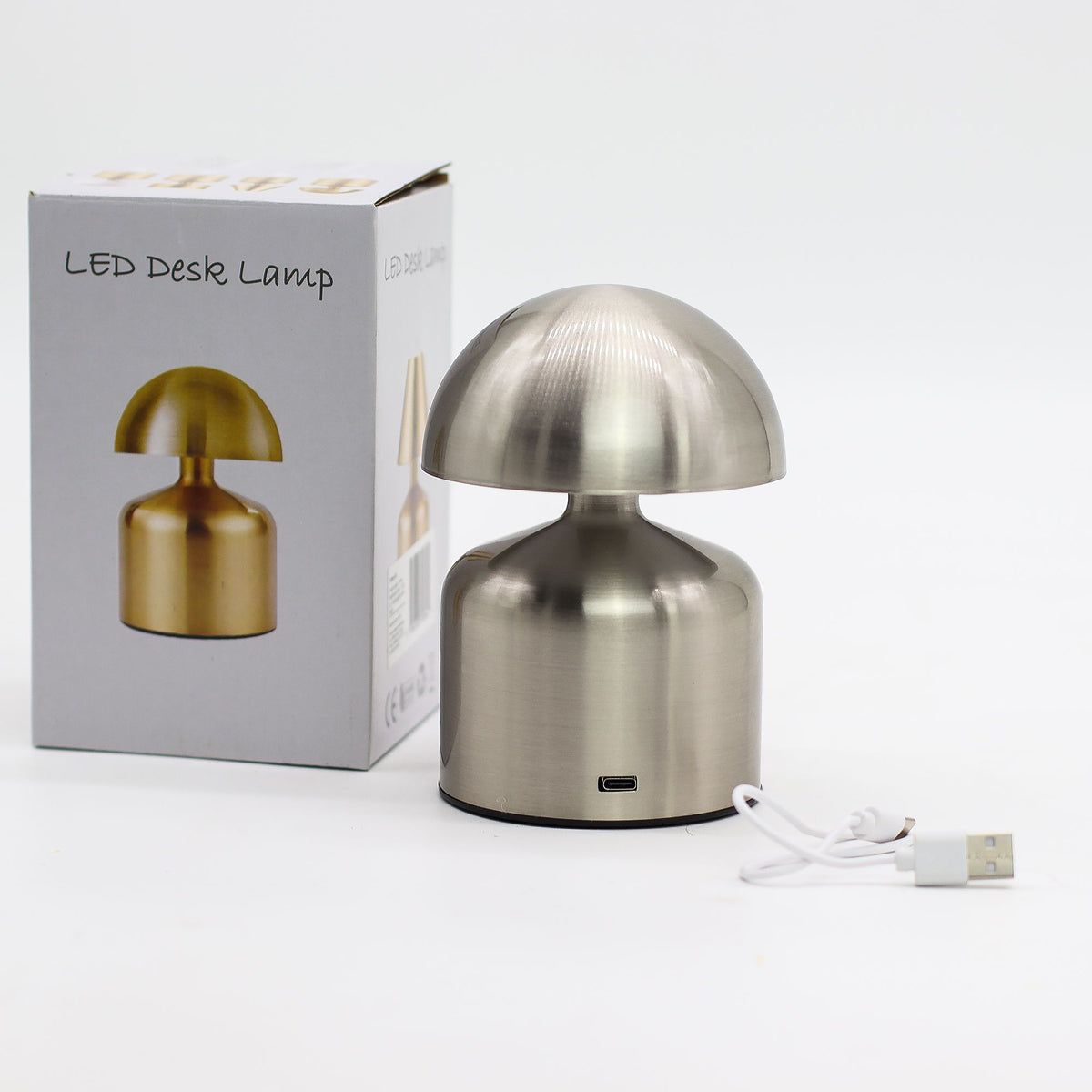 Silver Dome Mushroom Touch Lamp – Rechargeable USB-C