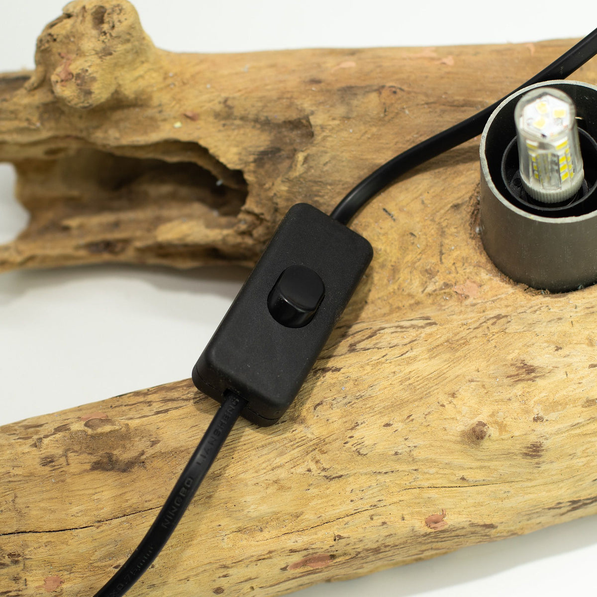 DriftGlow Crescent Moon Lamp – Grey Driftwood Light