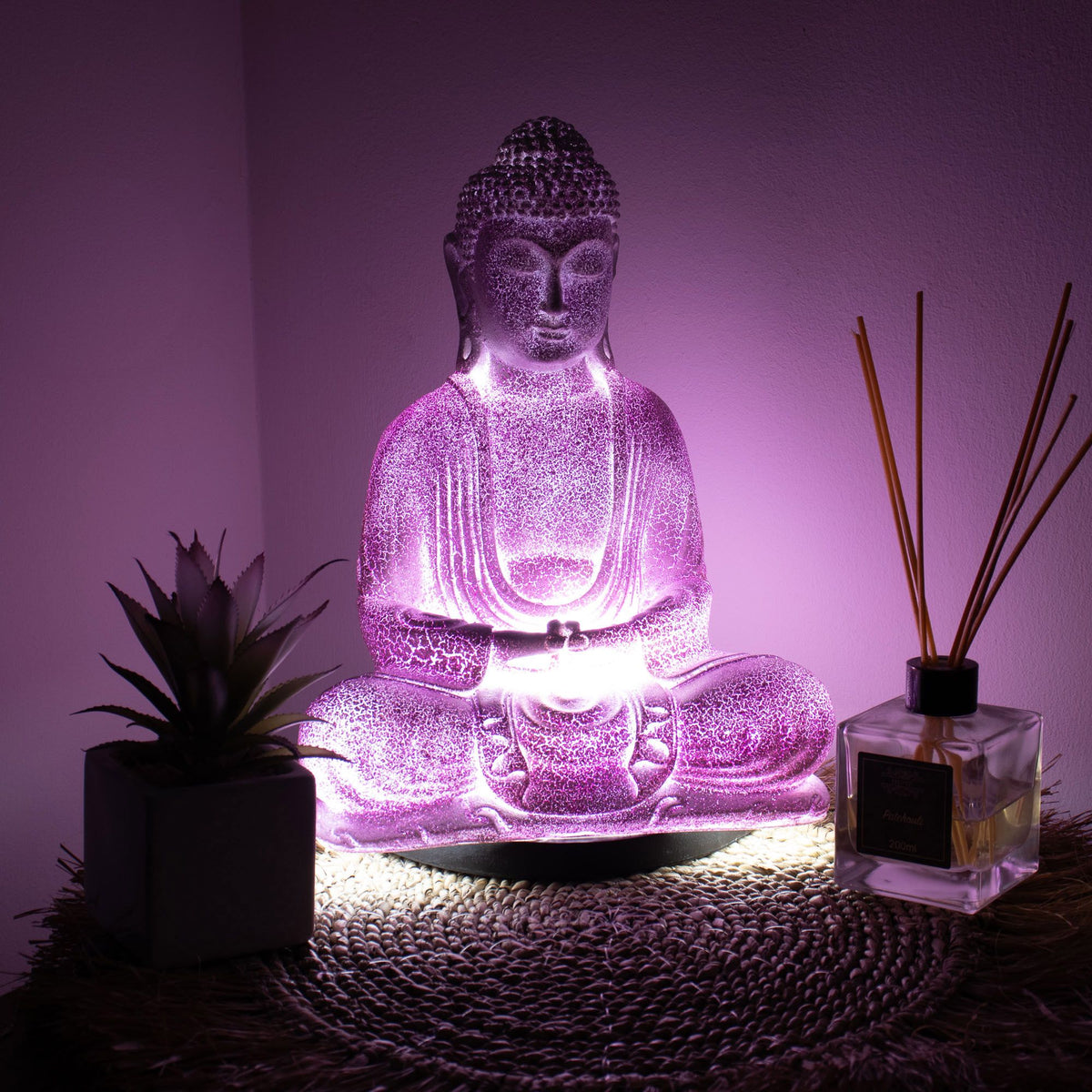 Meditation Buddha Lamp – Lavender Crackle