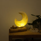 DriftGlow Crescent Moon Lamp – Grey Driftwood Light