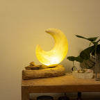 DriftGlow Crescent Moon Lamp – Grey Driftwood Light