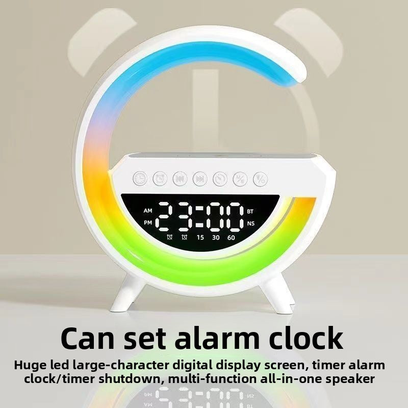 Multifunctional Wireless Charging Bluetooth Speaker Desk Lamp with Alarm Clock and Night Light